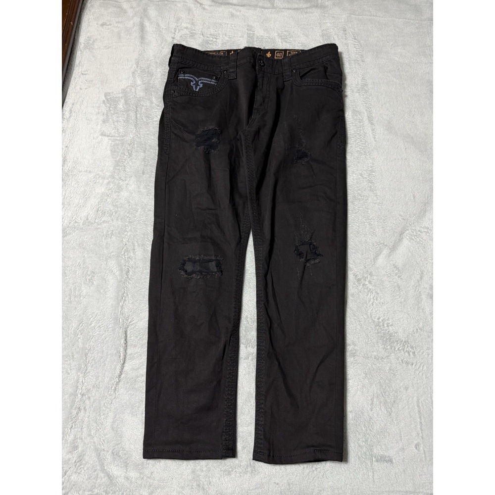 Rock Revival Tobin Men's 40x30 Black Relaxed‎ Straight Jeans Distressed